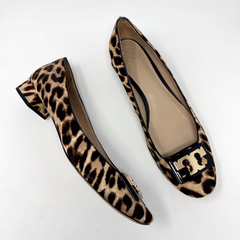 Tory Burch Gigi Calf Leopard Hair Block Heel Pumps - Picture 1 of 14